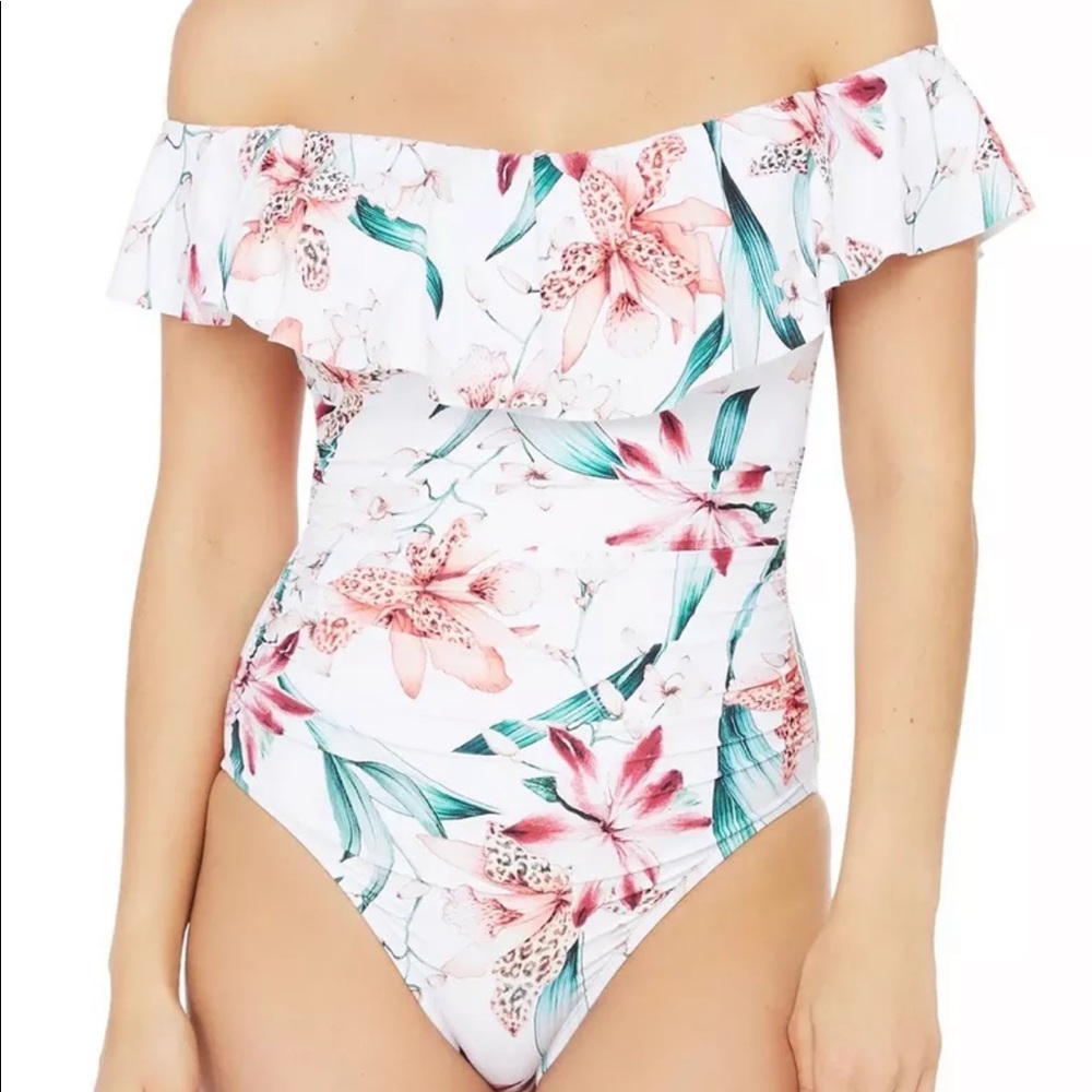 La Blanca Flyaway Off The Shoulder One Piece Swimsuit Color White Size 10